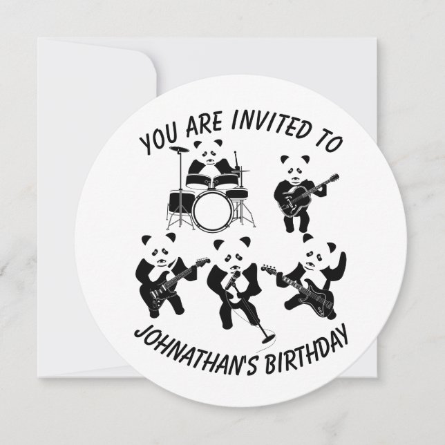 Panda Band Niedlich Kindergeburtstag Einladung (Vorderseite)
