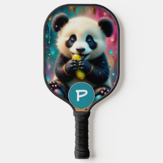 Panda Bär isst eine eingelegte Gurke Monogramm Pickleball Schläger