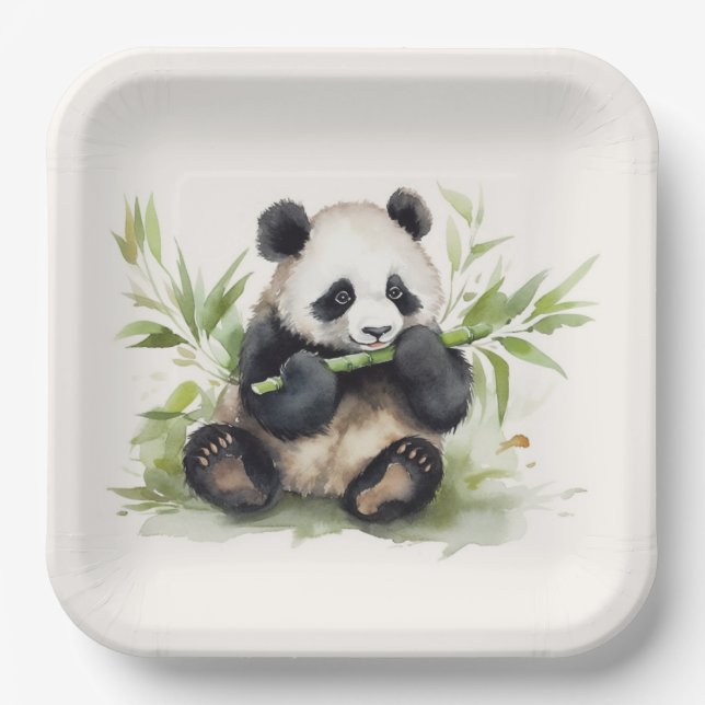 Panda Bär mit Bamboo Pappteller (Vorderseite)