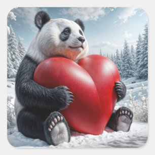 Panda Bär mit einem großen Herz Quadratischer Aufkleber