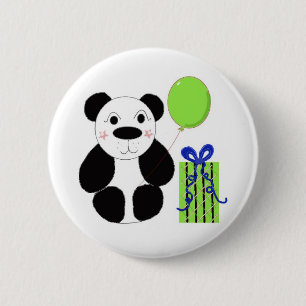 Panda Bär mit grünem Luftballon Button