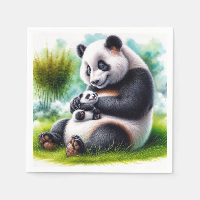 Panda Bär mit ihrer Cube Serviette (Vorderseite)