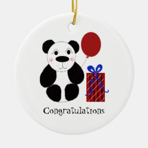 Panda Bär mit Luftballon Gratulation Keramikornament
