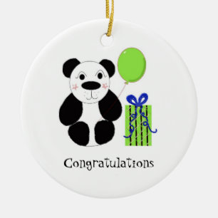 Panda Bär mit Luftballon Gratulation Keramikornament