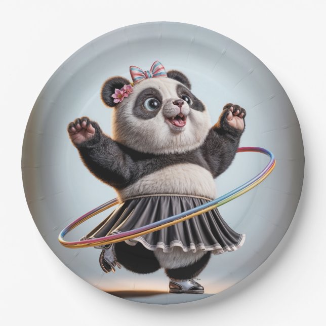 Panda Bär mit Regenbogen Hula Hoop Pappteller (Vorderseite)