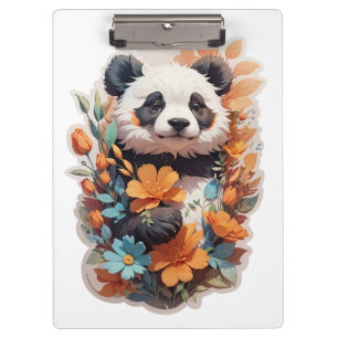 Panda-Bär mit Wildblumen Klemmbrett