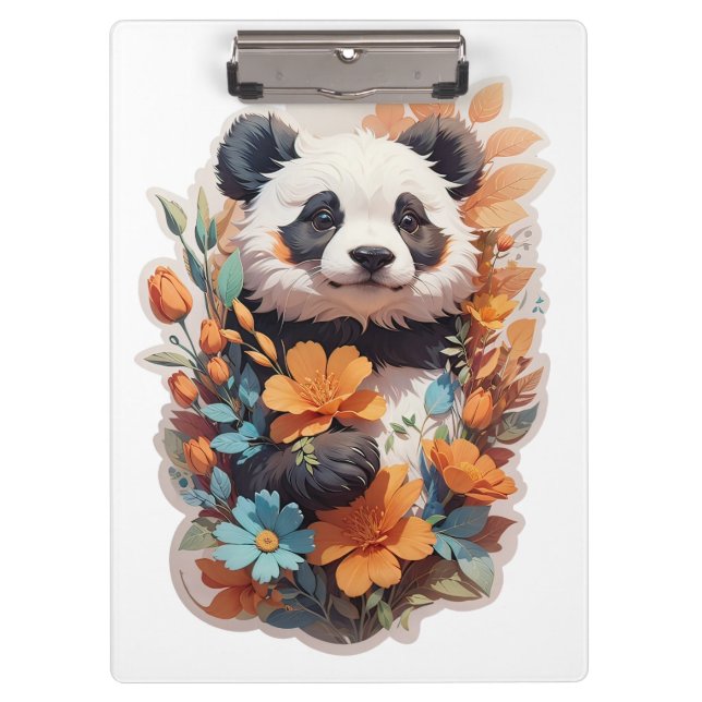 Panda-Bär mit Wildblumen Klemmbrett (Vorderseite)