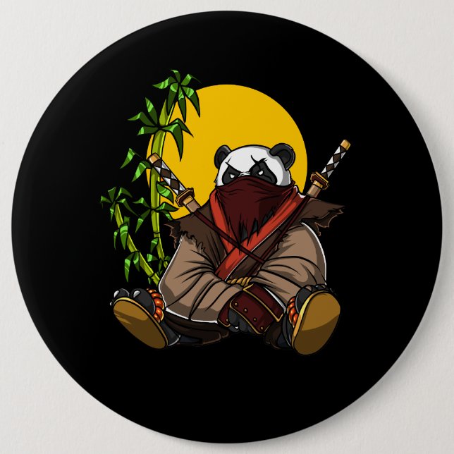 Panda-Bär Ninja Samurai-Kriegers-Tier Button (Vorderseite)