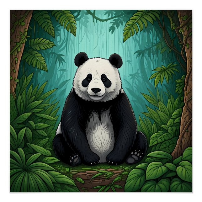Panda Bär sitzt in einer Reinigung des Dschungels Poster (Vorderseite)