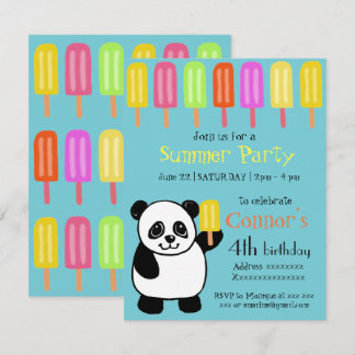 Panda Bär Sommerparty mit Popsicles Einladung