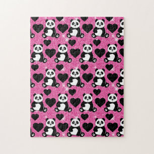 Panda-Bär-Tierliebhaber Schwarze Herzen Rosa Glitt