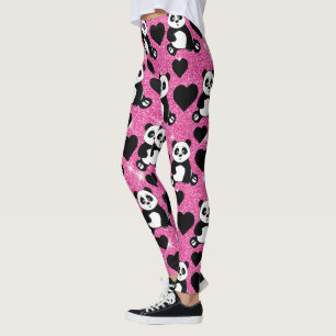 Panda Bär Tierliebhaber Schwarze Herzen Rosa Glitt Leggings