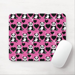 Panda Bär Tierliebhaber Schwarze Herzen Rosa Glitt Mousepad