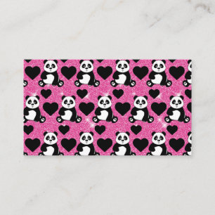 Panda Bär Tierliebhaber Schwarze Herzen Rosa Glitt Visitenkarte