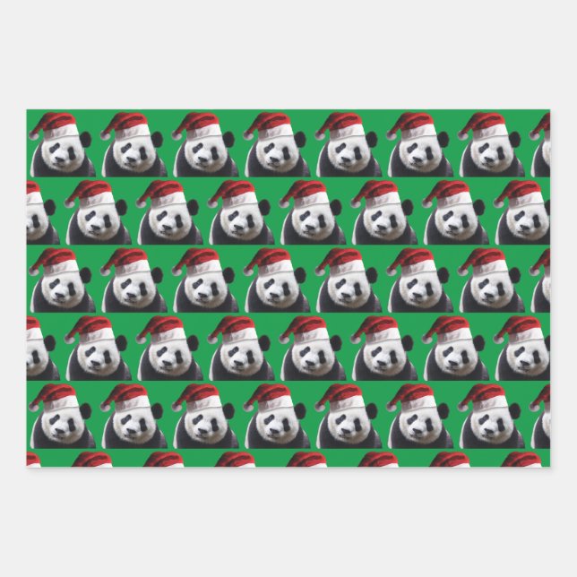 Panda Bär trägt einen Weihnachtsmann-Hut Geschenkpapier Set (Vorderseite)