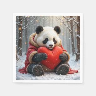 Panda Bär umarmt ein rotes Herzklopfen Serviette