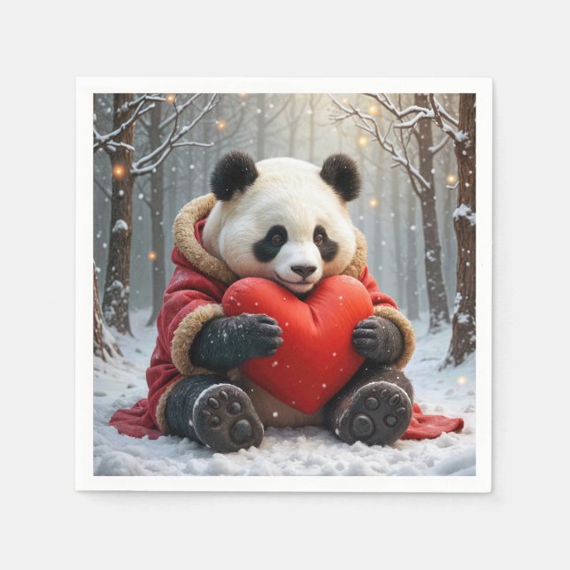 Panda Bär umarmt ein rotes Herzklopfen Serviette (Vorderseite)