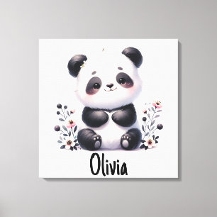 Panda-Bär und Blume mit Namen Leinwanddruck