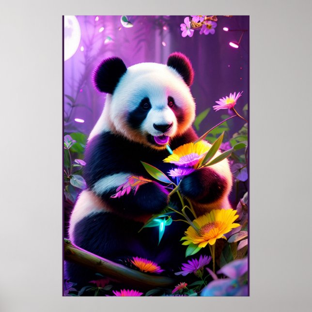 Panda Bär und Blumen Poster (Vorne)