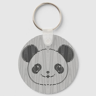 Panda-Bären-Gesicht auf Wellenmuster Schlüsselanhänger