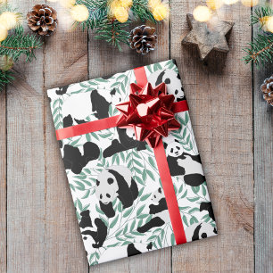 Panda-Bären grünes Bambus weißes Muster Geschenkpapier