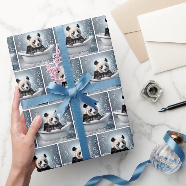 Panda-Bären in der Blase im Bad Geschenkpapier (Schenken)