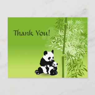 Panda-Bären, Mutter und Baby mit Bambus Danke Postkarte