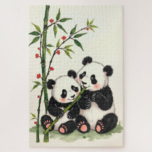 Panda-Bären-Paar Einfache Liebe Tuschkunst