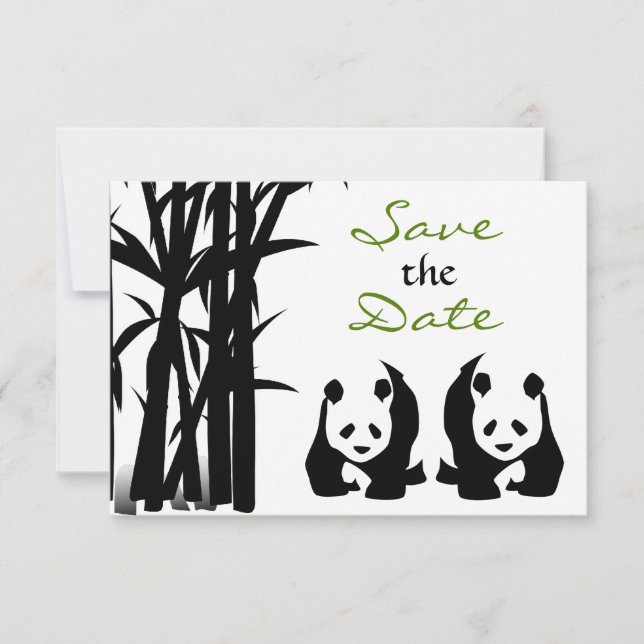 Panda-Bären und Bambus-Hochzeit Save the Date (Vorderseite)