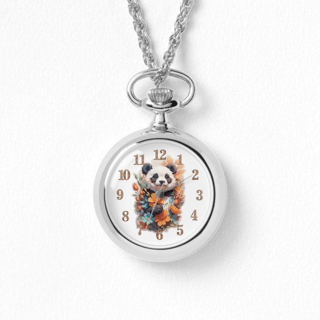Panda Bären und Blume Armbanduhr (Vorderseite)