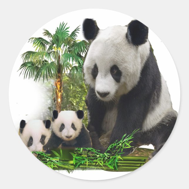 Panda Bären und Naben Kunstmetallschmuck Runder Aufkleber (Vorderseite)