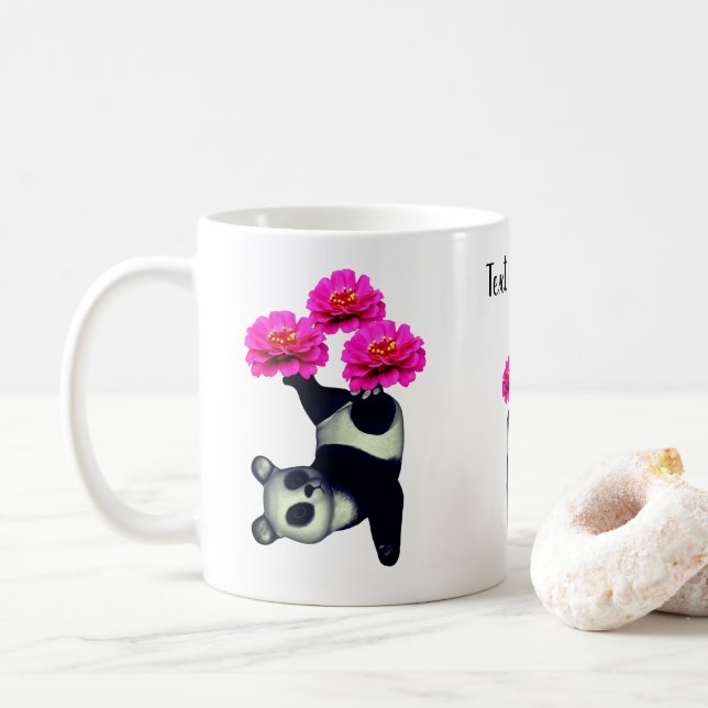 Panda Bären und Zinnia Blume Personalisiert Kaffeetasse (Mit Donut)
