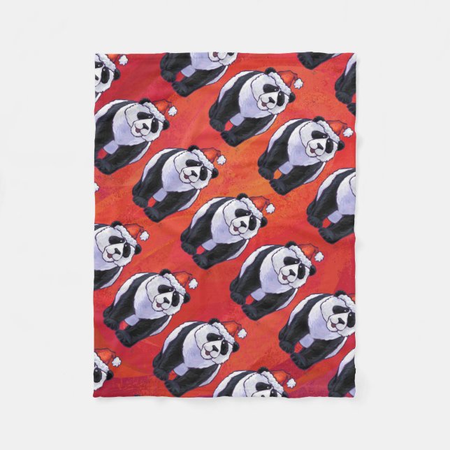 Panda Bären Weihnachten auf Rot Fleecedecke (Vorderseite)