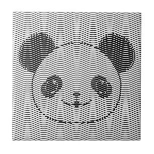 Panda Bärengesicht auf Wellenmuster Fliese