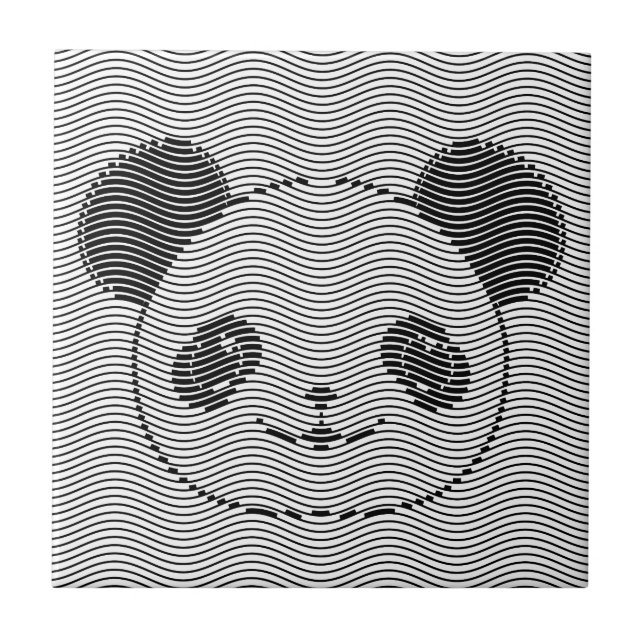 Panda Bärengesicht auf Wellenmuster Fliese (Vorderseite)