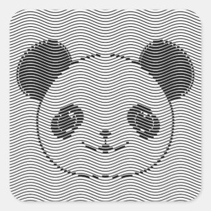 Panda Bärengesicht auf Wellenmuster Quadratischer Aufkleber
