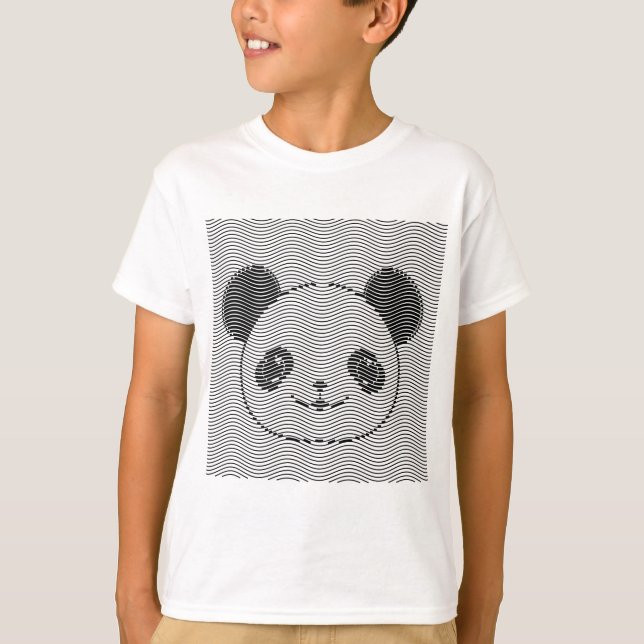 Panda Bärengesicht auf Wellenmuster T-Shirt (Vorderseite)