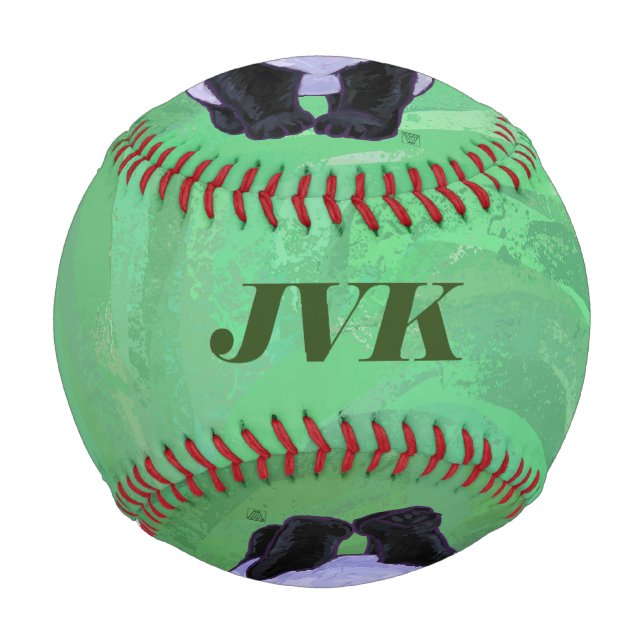 Panda Bärenköpfe, Schwänze auf grünem Monogramm Ba Baseball (Rückseite)