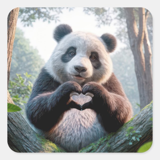 Panda Bärenpaare in Herzform Quadratischer Aufkleber (Vorderseite)