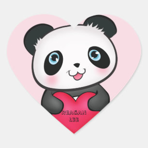 Panda-Bärn-Aufkleber, der ein personalisiertes Herz-Aufkleber