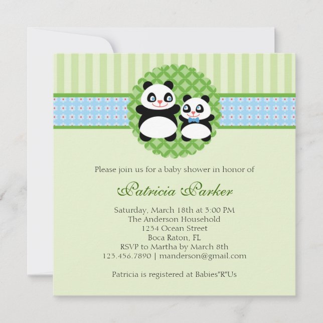 Panda-Bärn-Jungen-Babyparty-Einladung Einladung (Vorderseite)