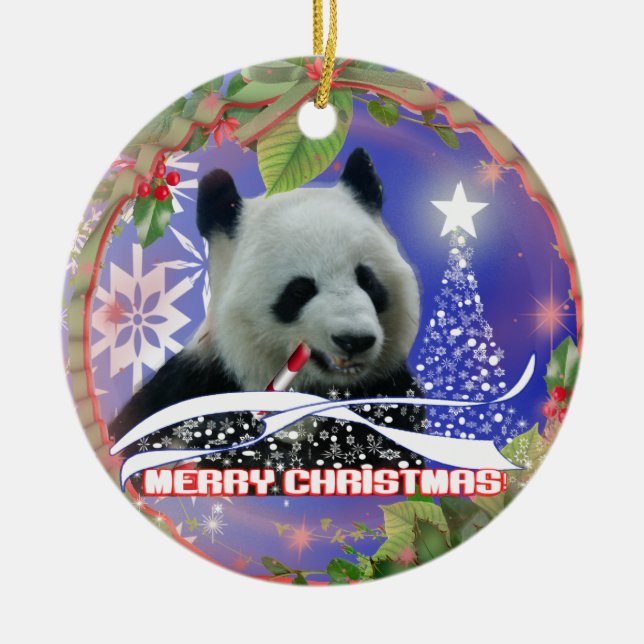 PANDA-BÄRN-LIEBHABER-WEIHNACHTSBAUM-VERZIERUNG KERAMIKORNAMENT (Vorne)