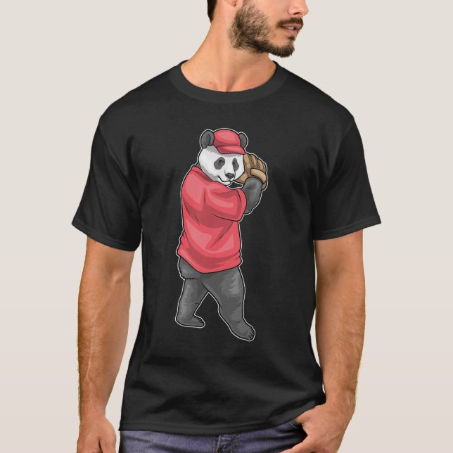 Panda Baseball Baseball-Handschuh T-Shirt (Vorderseite)