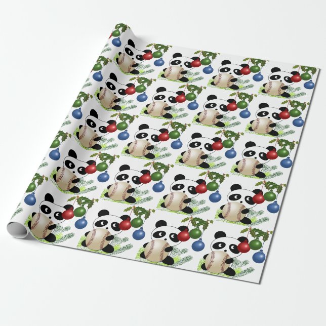 Panda Baseball Weihnachten Geschenkpapier (Ungerollt)