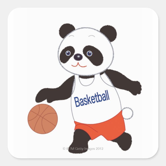 Panda Basketball Player Drilling Quadratischer Aufkleber (Vorderseite)