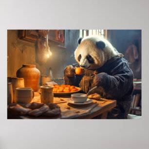 Panda Bear Animal Fun Kochen Küche glückliche Zeit Poster