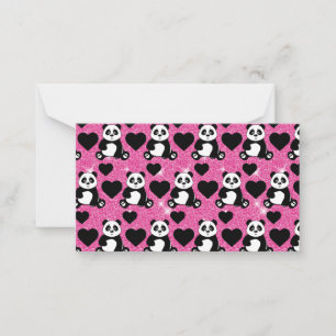 Panda Bear Animal Lover Black Hearts Pink Glitzer Mitteilungskarte