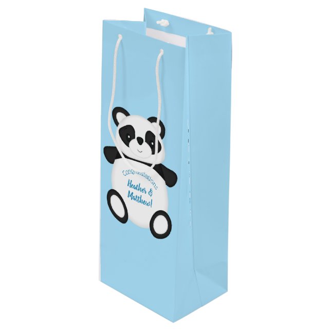 Panda Bear Baby Dusche Geschenktüte Für Weinflaschen (Vorderseite Schrägansicht)
