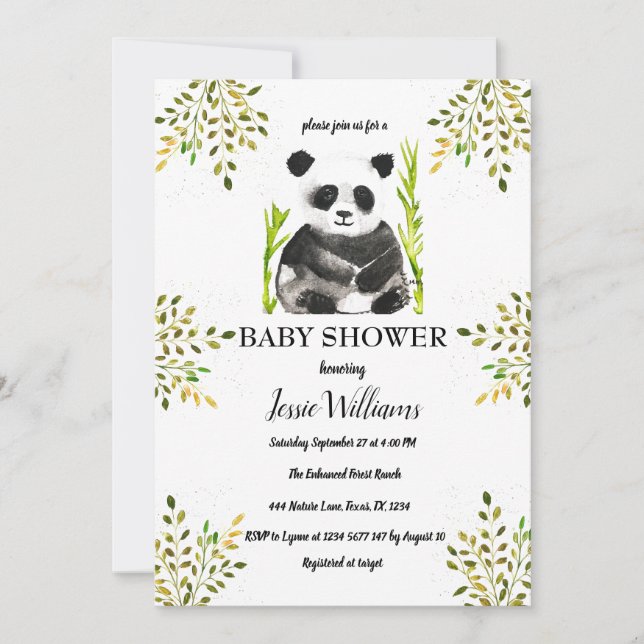 Panda Bear Baby Dusche Grüne Natur Einladung (Vorderseite)