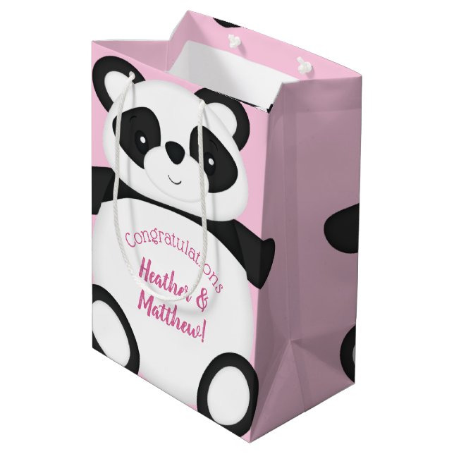 Panda Bear Baby Dusche Mittlere Geschenktüte (Rückseite Schrägansicht)